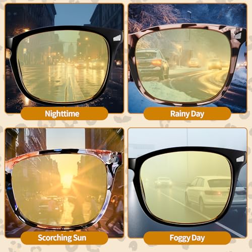 Image of JATEBI 3 Pcs Driving Glasses Women for Night Vision Square Anti Glare Glasses UV400 Protection Yellow Polarized Eyewear