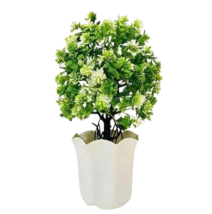 Artificial Topiary Flower Plant with White Pot – Decorative Faux Green Plant for Home Office Tabletop Bedroom Living Room Balcony Decor