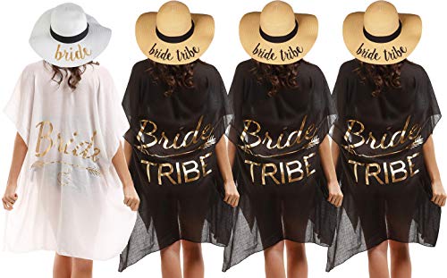 Hat Coverup 4 Pk: 1 Bride (Wht&Wht) 3 Bride Tribe (Nat&Blk) #TOP1