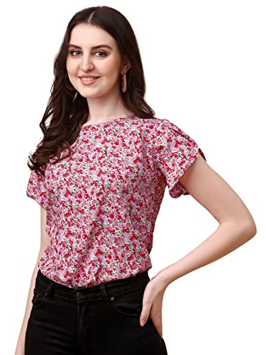 Image of Wedani Women's Casual Short Sleeves Round Neck Foral Regular Fit Top