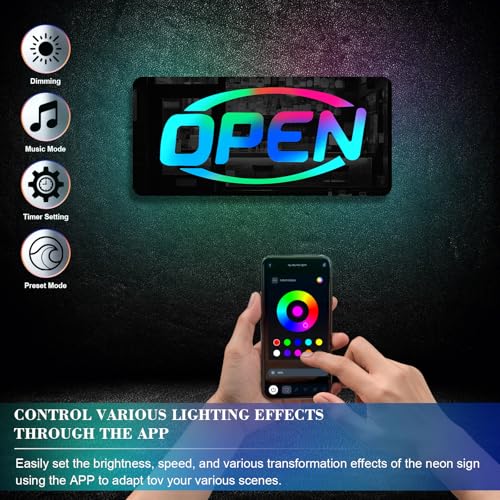 Image of ineonlife Open Neon Sign Square Mirrored Colorful LED Lights for Business Decor Bright Led Light Signs Window Door Decoration Bar Shop Coffee Salon Hotel Store Open