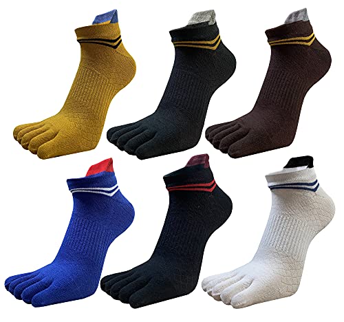 Toe Socks Men Five Toes Wicking 5 Finger Cotton Athletic Striped Low Cut 6 Pack