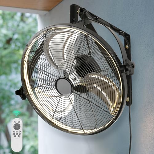 AHAWILL 16 inch Wall Mount Fan with Lights and Remote,6-Speed