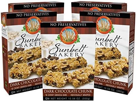 Sunbelt Bakery Dark Chocolate Chunk Chewy Granola Bars, 5 Boxes, No Preservatives (50 Bars)