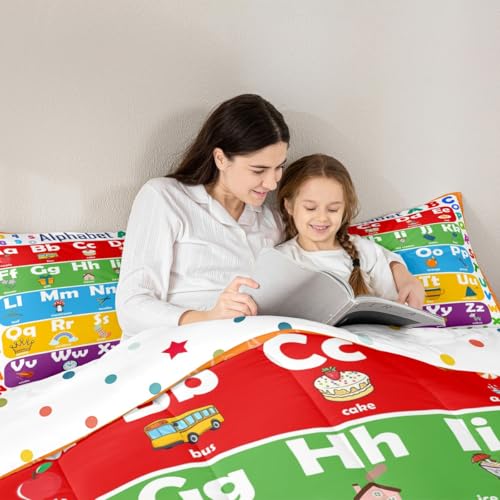 Image of Feelyou ABC Alphabet Comforter Set King Size, Learning Alphabet Bedding Set Kids Toddler Educational Comforter Word Educational Duvet Set Durable Bed Set 3Pcs