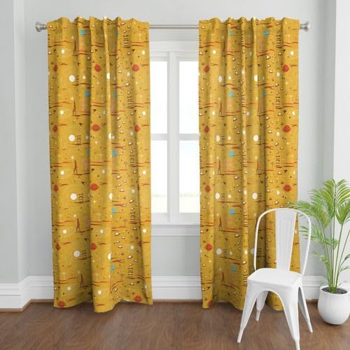 TailoringIndia Digital Spaceship Design Printed Yellow Curtains for Windows, Doors, and Extra-Long Doorways - Elegance Redefined, Set of 1,pcs (Long Door - 9ft)
