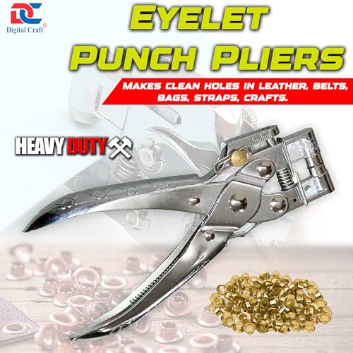 Image of Digital Craft 1 Set Rivet Setter Punch Pliers with 100pcs Easy Press Hollow Grommets - Eyelet Setting Tool for Belt Holes, DIY Projects, and Crafting
