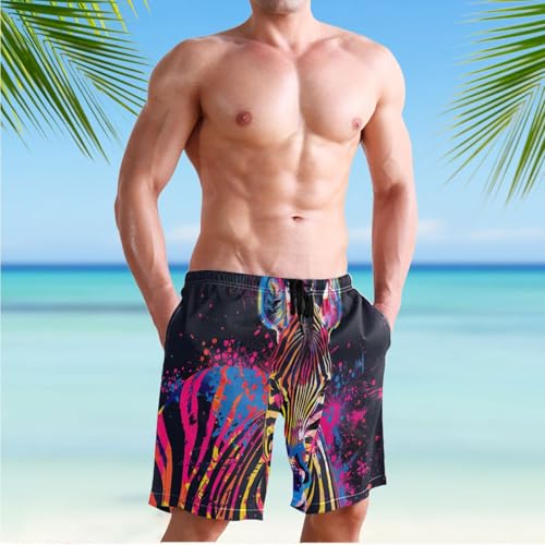 Men's Rainbow Zebra Swim Trunks Shorts Swimwear Beach Board Short Bathing Suits with Pockets S3