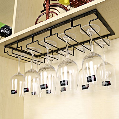 Nclon Soportes para Copas Titular de la Copa de Vino Colgante Taza al revés Copa de Vino Soporte Acero Inoxidable Copa de Vino Rack Champagne-5 Row-Negro 50 * 22.5cm