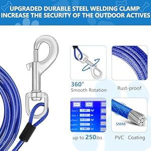 25ft dog tie out cable dog leash heavy duty tie out cable for large dogs up to 500lbs pull force dog runner for yard outdoor and camping blue   cucciolini doodles