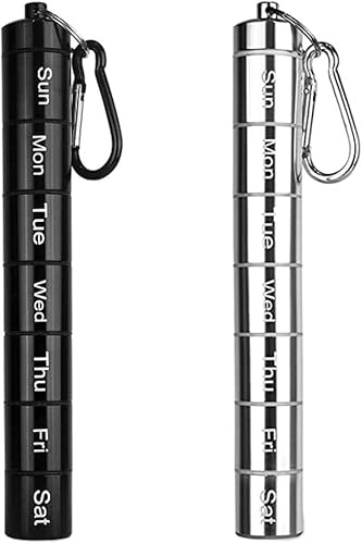 Miniatura 1 de Pastillero de aluminio de color arcoíris de 7 días con mosquetón, contenedor de píldoras de metal apilable, soporte impermeable para pastilleros de