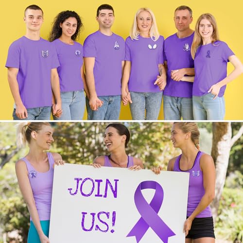 Image of 24 Pcs Purple Ribbon Awareness Pins Accessories Domestic Violence Items Epilepsy Awareness Hope Butterfly Accessories Gifts Bulk for Lupus Epilepsy Pancreatic Cancer Alzheimers Charity Party Supplies