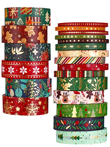 Outus 21 Rolls Christmas Gold Foil Washi Tape - Holiday Decor with Snowflake, Deer, Tree Designs - Self-Adhesive Tape for DIY Crafts, Wrapping, Party Favors