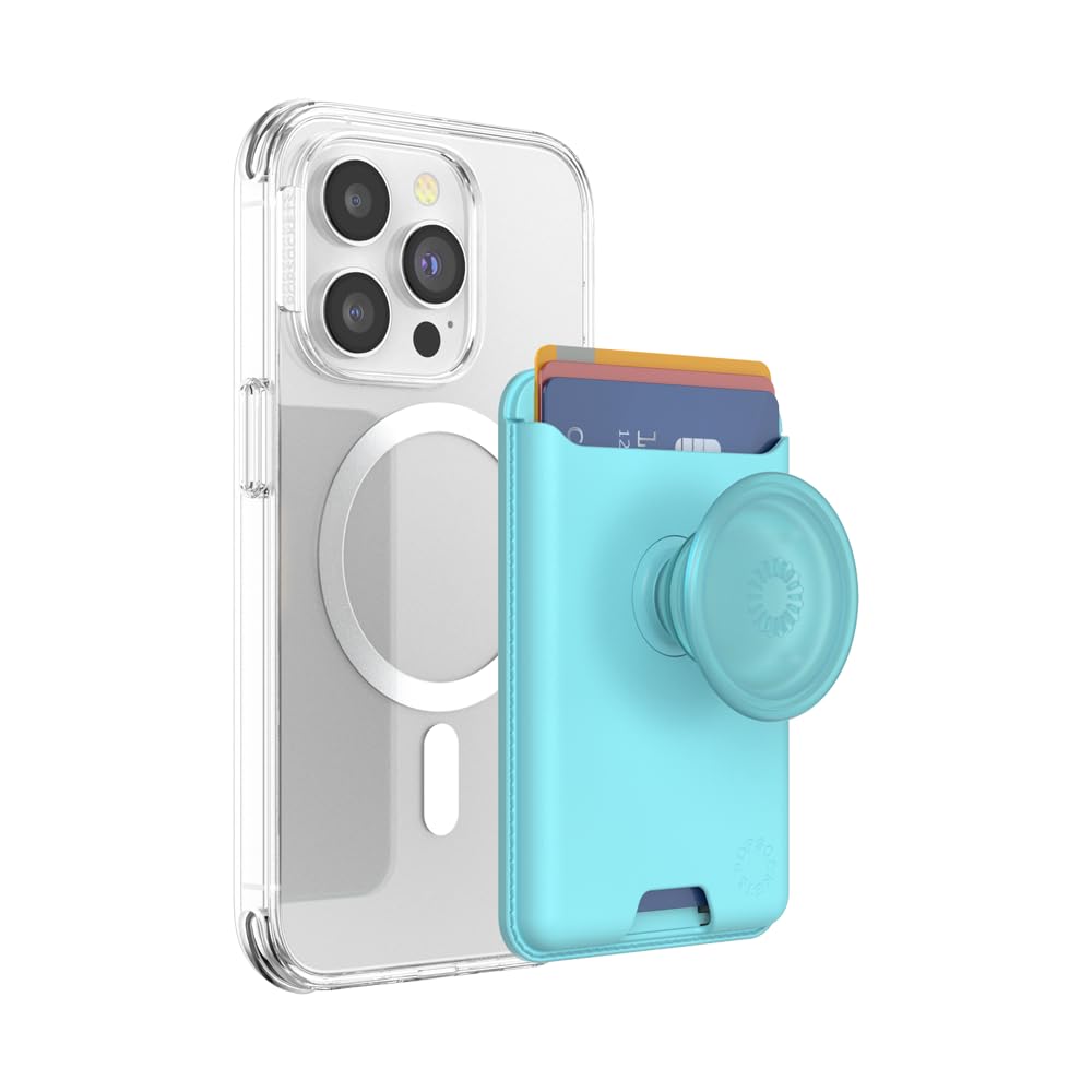 PopSockets: PopWallet+ für MagSafe - Kartenhalter mit integriertem austauschbarem PopTop für Smartphones und Hüllen - Butterfly Pea Blue