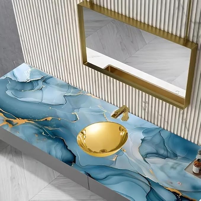 Image of Kitchen Cabinets Marble Wallpaper Roll for Home & Kitchen Decor - Oil Proof Waterproof Self Adhesive Wall Paper Sticker for Floor Tiles, Countertop, Cupboard, Drawer (60 * 200 cm) (81, 10)