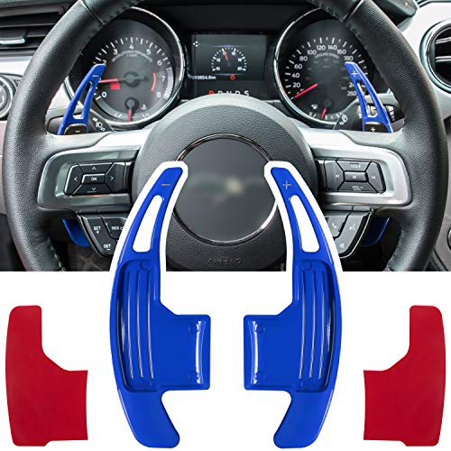 Image of E-cowlboy Steering Wheel Shift Paddle Extended Shifter Trim Cover for Ford Mustang 2015 2016 2017 2018 2019 2020 2021 2022 2023 Interior Decoration Accessories Aluminum Alloy (Blue 2PCS)