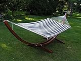 Deluxe Wood Arc Hammock Stand including + Two Person Blue and White Quilted Hammock