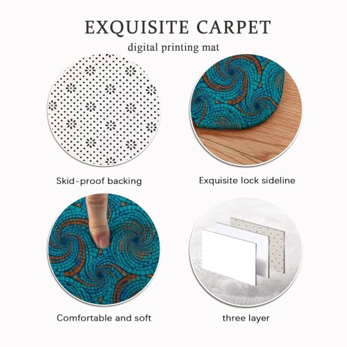 Alfombra turquesa de remolino 3x5 de pelo bajo rectangular para entrada y cocina 8