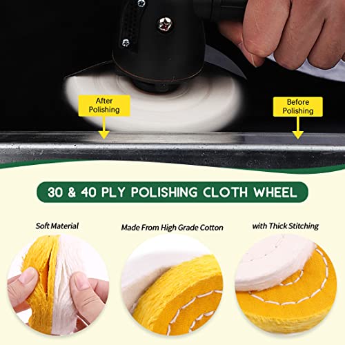 Keadic 14 Pcs 4''6'' Polishing Wheel With Compounds Includes Yellow (30 Ply) Flannel (30 Ply), Cotton (40 Ply) With 1/2" Arbor Hole Black Emery, Brown Tripoli And White Diamond For Bench Grinder #TOP3