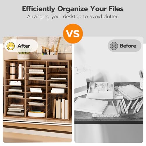 image for HOOBRO Literature Organizer, 27 Compartments Wooden Mail Organizer, Co