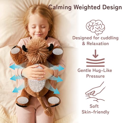 Image of Niuniu Daddy Highland Cow Weighted Stuffed Animals, 20 Inch 3.3 lbs Weighted Plushies, Heavy Calming Body Pillow for Sleeping, Sensory Lying Lap Pad Toy Huggable Gift for Kids and Adults
