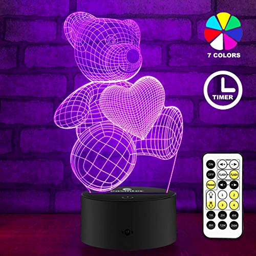 Night Lights for Kids Teddy Bear 7 Colors Change with Remote 3D Night