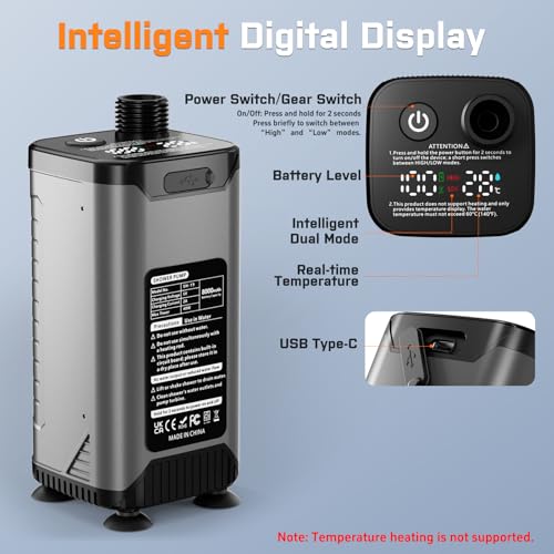 Ducha portátil para camping, bomba recargable de 8000mAh con pantalla LED inteligente y cabezal filtrado para uso en exteriores miniatura 7