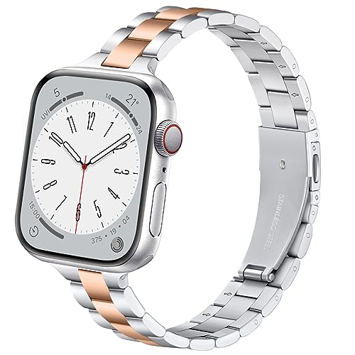 Thin Stainless Steel Bands Compatible with Apple Watch 38mm 40mm 41mm 42mm 44mm 45mm for Women, Metal Straps for iWatch Series 9 8 7 6 5 4 3 2 1 SE