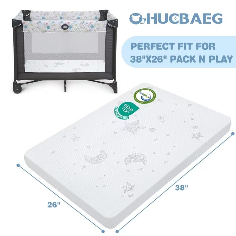 Image of Pack and Play Mattress, 38x26 High Resilience Memory Foam Pack N Play Mattresses Pad with Breathable Removable Cover, Dual-Sided Soft&Firm Support Mattress for Pack N Play