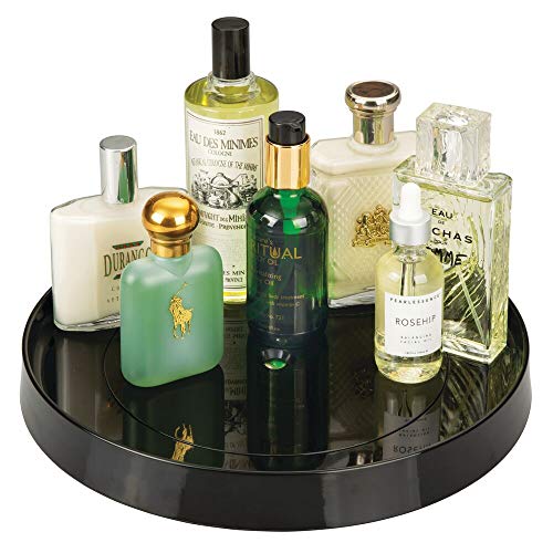 mDesign Plastic Spinning Lazy Susan Turntable Storage - Rotating Organizer for Makeup, Cosmetics, Nail Polish, Vitamins, Shaving Kits, Hair Spray, Medical Supplies, First Aid - Black