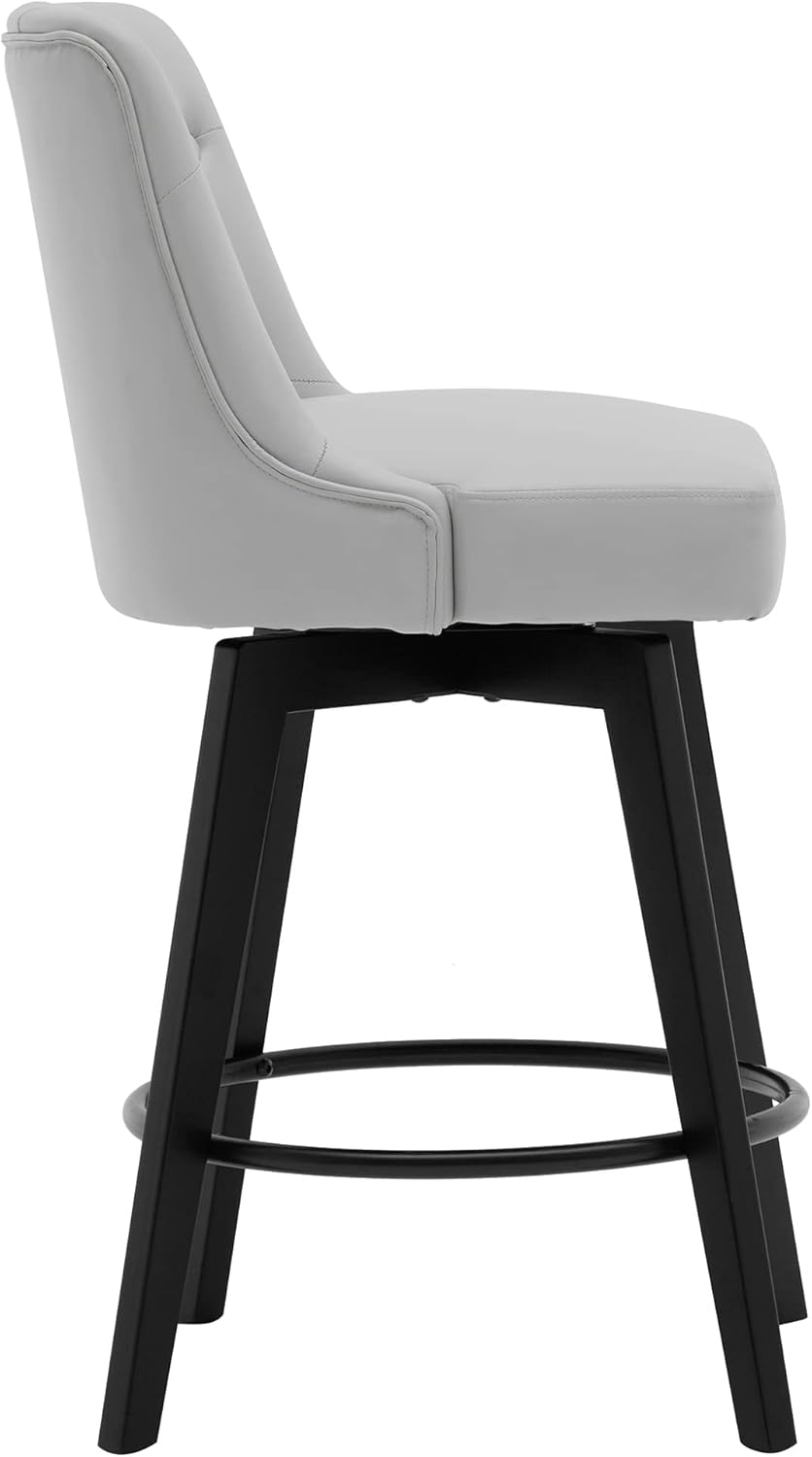 MINCETA Counter Stool,26" 360 Free Swivel Upholstered Bar Stool with Back-PU in Light Gray