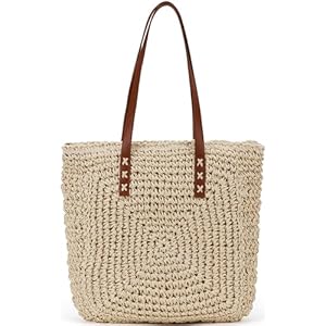 Straw Beach Bag Leather Tote Bag for Women Beach Purse Shoulder Woven Crochet Bag Purses for Women 2024 Clutch Purses Beach
