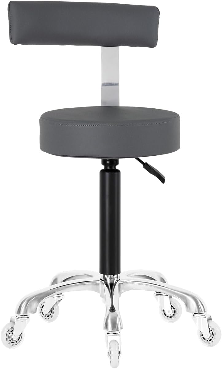 - Swivel Rolling Stool Round Chair,Thick Sturdy Padding,Adjustable Stool with Wheels for Doctor,Medical,Massage Salon,Office,Shop(Black) (Gray,with Back)