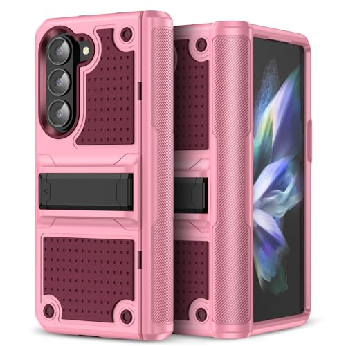 HIYUUTTBS for Samsung Galaxy Z Fold 5 Case, Shockproof 2 in 1 Silicone Rubber with Hard PC Rugged Full Body Protection Phone Cover for Samsung Galaxy Z Fold 5, Pink(YZ-53)