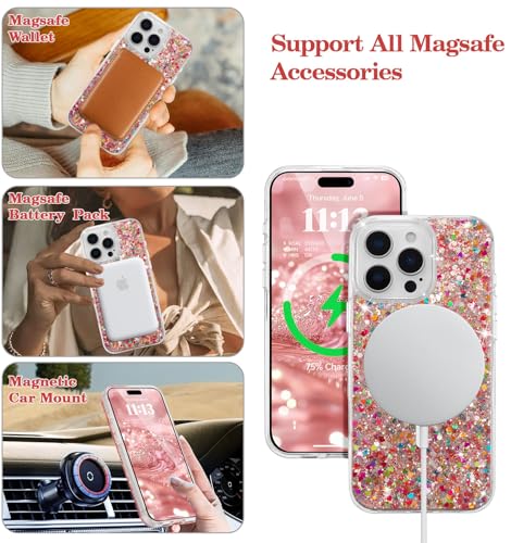 UEEBAI Glitter Case Magnetic for iPhone 14 Pro Case, Luxury Shiny Bling Sparkly Phone Cover Compatible with MagSafe, Wireless Charge Crystal Diamonds Shiny Cover for Women - Red by UEEBAI - Used condition - Image 2
