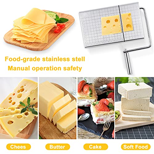 Stainless Steel Cheese Slicer with Accurate Size Scale, Wire Cheese Slicer for Cheese Butter, Equipped with 4 Replaceable Cheese Slicer Wires