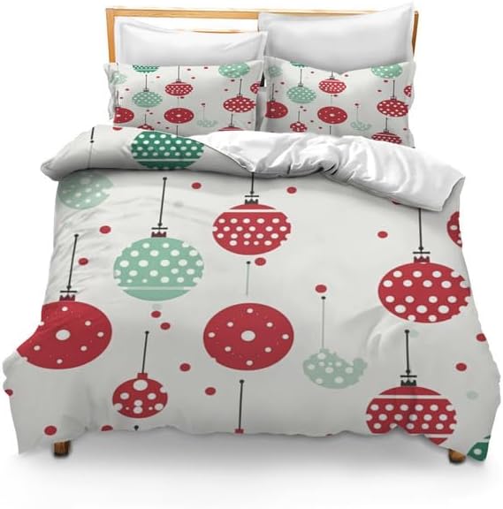 Bidesign Duvet Cover Set King Size Christmas Theme Merry ChristmasChristmas TreeBells Pattern Holiday Season Luxury Reversible Bedding Set Comforter