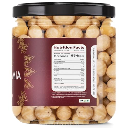 Image of LILA DRY FRUITS Premium Macadamia Nuts 500 g | Fresh, Buttery & Crunchy | Natural, Unroasted & Unsalted | Ideal for Snacking, Baking & Cooking | Dry Fruits Exotic Nuts Perfect for Gifting | Jar