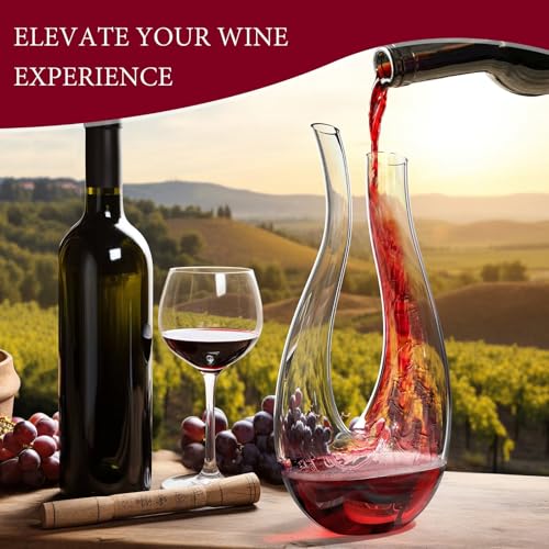Image of Hand-Blown Lead-Free Crystal Glass Wine Decanter - 750 ml Swan-Neck U-Shape Aerator | Fathers Day Gift, Drip-Free Pour Edge, Wide Stable Base, Easy-Clean Thin Neck | Elevate Dinners & Parties