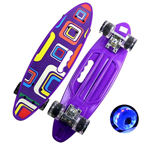 Preisvergleich Produktbild Vierrädriges 22-Zoll-Fischteller-Skateboard mit Griff und Bürste Straßenbananenbrett Kinderroller PU mit hellem Rad lila