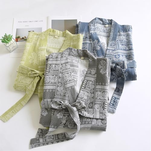 Mens Kimono Robe 100% Cotton Lightweight Japanese Sleepwear Kimono Bathrobe for Yukata Spa Sauna3