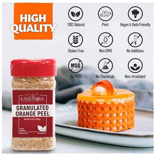 Eastanbul Granulated Orange Peel, 4.41oz, Dried Orange Peel for Baking, Cooking, Marinades, and Rubs, Perfect for Tea, Granulated, Citrus Spice, Mediterranean Spice, Gluten Free, No Preservatives