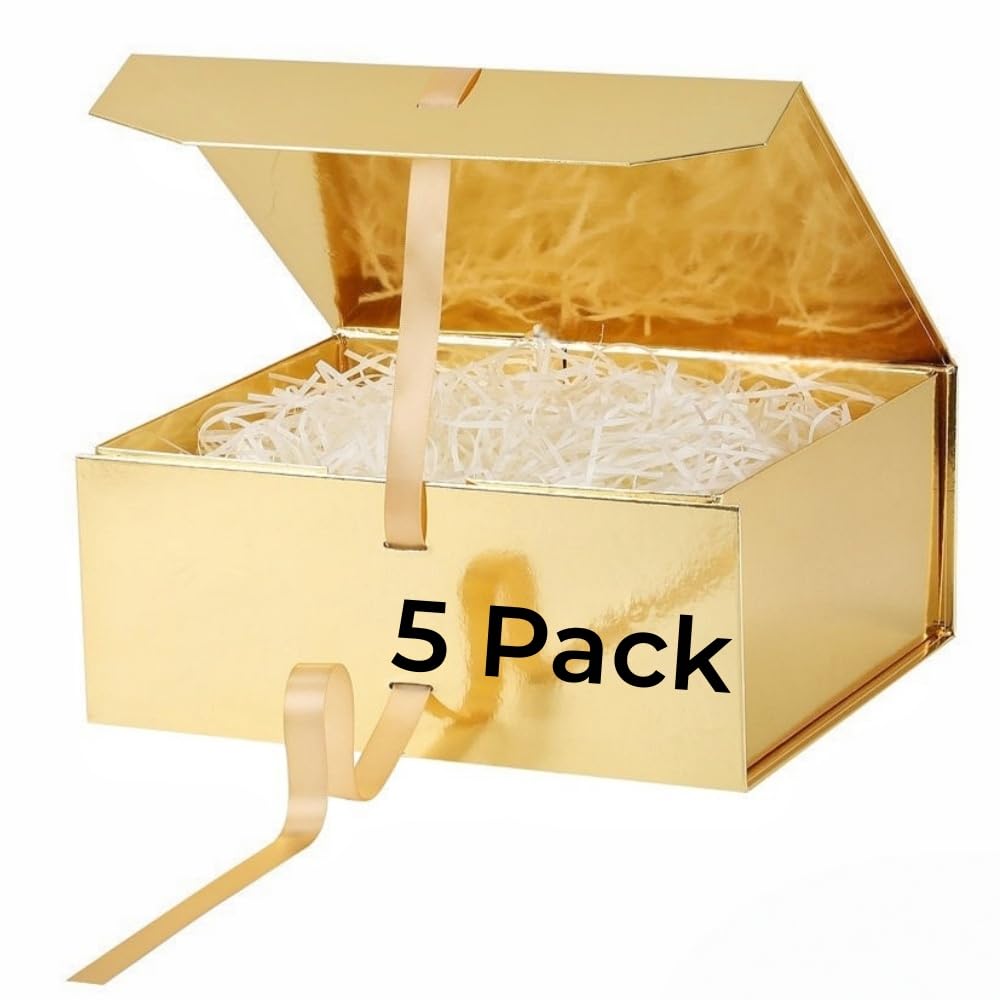 GoooodGift Large Gift Box Gold 5 Pack 13.5x11x5.3 inch Luxury Gift Box for Presents with Magnetic Closure Lid Collapsible,Birthday,Christmas,Wedding,Contains Shredded Paper Filler — image 1