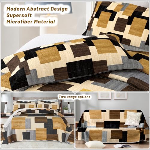 Image of Tyrot 3 Piece Brown Black Quilt King Size Wood Print Bedding Set