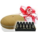 Aromatherapy Diffuser with Essential Oil Gift Set – Bundle with Smiley Daisy Best Ultrasonic Diffuser and 100% Pure Essential Oils – for Moms Dads and Kids (Hibiscus Brown w/Juju Aroma Gift Set)