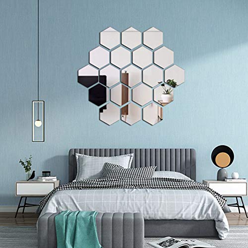 E Evenlim 12 Pieces Hexagon Acrylic Mirrors 3D Wall Decor Tile Sticker, Silver Wall Decals For Bedroom Living Dining Bath Room Decorations Aesthetic For Teen Girls Boy (7.9''X6.7''X4'')… #TOP5