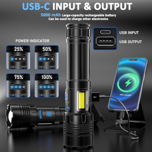 Image of High Power Rechargeable Torch Light, 2-in-1 Super Bright LED Flashlight & Emergency Lamp for Home, Camping & Power Outage