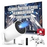 M300 Pro Tragbarer Smart-Projektor mit WiFi & Bluetooth, Drahtloser Projektor mit eingebauten 15000+ Spielen & 14 Emulatoren, 100 Lumen, 1024 * 600P, Android 11 Spielkonsole für Heimkino & Outdoor