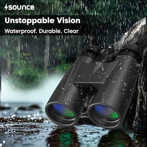 Image of Sounce 12x42 Binoculars for Long Distance | Waterproof HD Binocular for Adults | BAK4 Prism FMC Lens | Bird Watching Wildlife Safari Stargazing | Fog Proof Durbin with Pouch (Black)