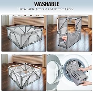 Baby playpen foldable heyoja large play yard playpen for babies and toddlers play pens for babies and toddlers with gate indoor outdoor portable play pen washable 71x59in cold grey  urban country home decor